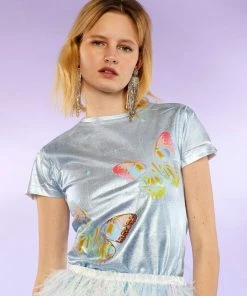 Cynthia Rowley Butterfly Metallic Tee