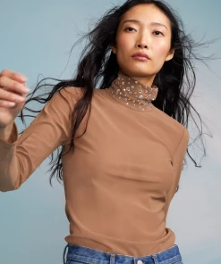 Cynthia Rowley Crystal Embellished Turtleneck Tops