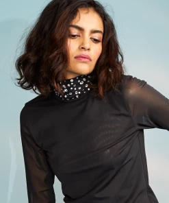 Cynthia Rowley Tops Crystal Embellished Turtleneck