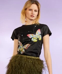 Cynthia Rowley Butterfly Metallic Tee Tops