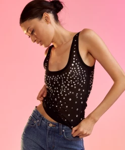 Cynthia Rowley Crystal Embellished Mesh Tank Top