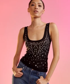 Cynthia Rowley Crystal Embellished Mesh Tank Top