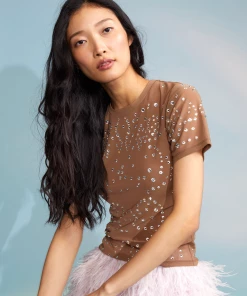 Cynthia Rowley Tops Crystal Embellished Mesh Baby Tee