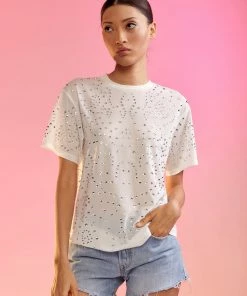 Cynthia Rowley Crystal Embellished Mesh Tee