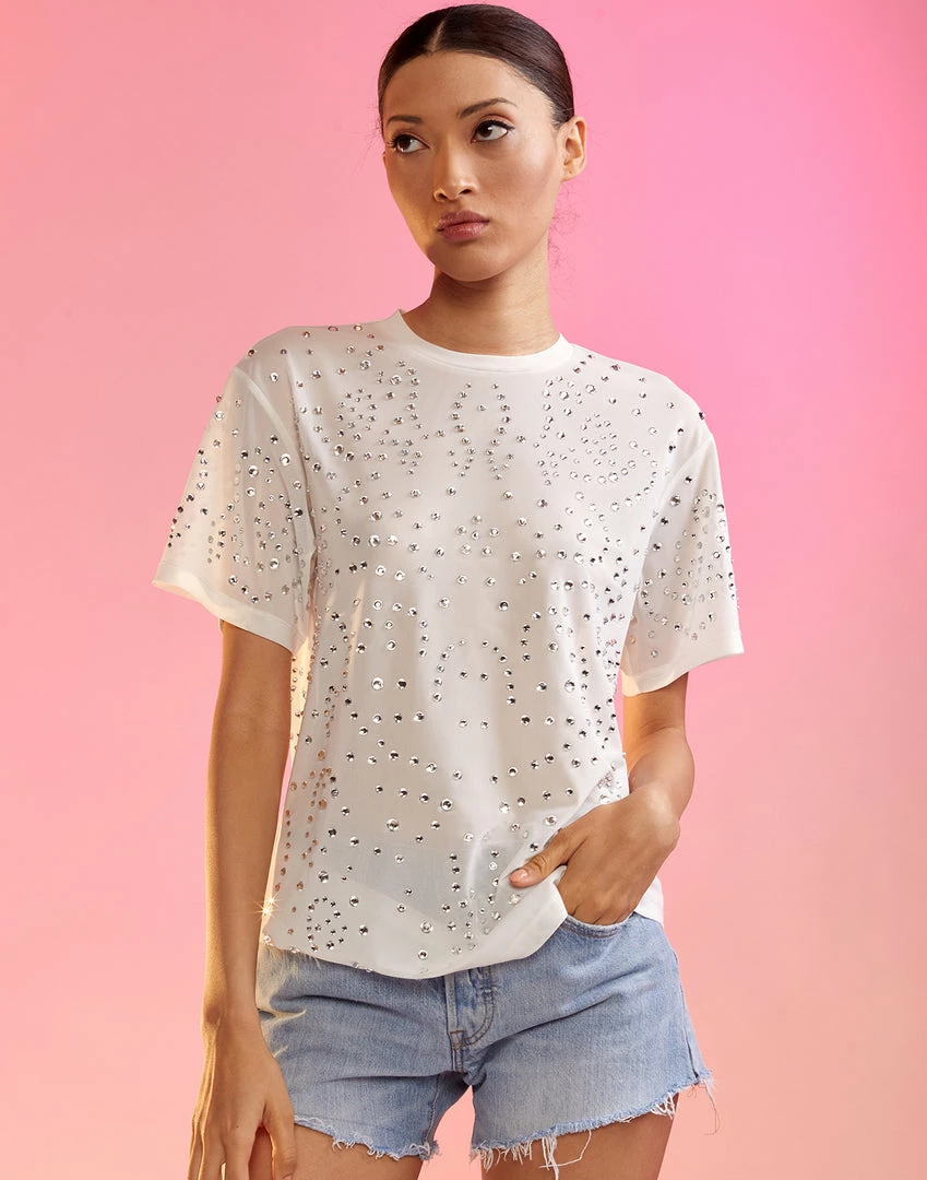 Cynthia Rowley Crystal Embellished Mesh Tee 2 Cynthia Rowley Crystal Embellished Mesh Tee