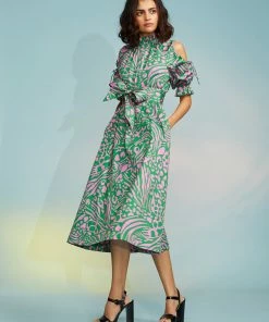 Cynthia Rowley Dresses Cold Shoulder Printed Dress