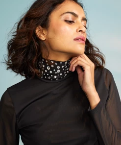 Cynthia Rowley Tops Crystal Embellished Turtleneck