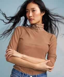 Cynthia Rowley Crystal Embellished Turtleneck Tops