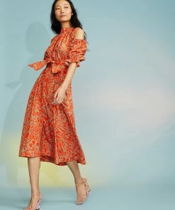 Cynthia Rowley Cold Shoulder Printed Dress