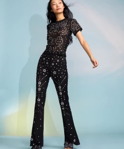 Cynthia Rowley Crystal Embellished Mesh Trousers