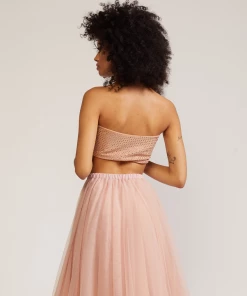 Cynthia Rowley Pink Rhinestone Mesh Bandeau Top Tops