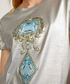 Cynthia Rowley Jewel Metallic Tee Tops