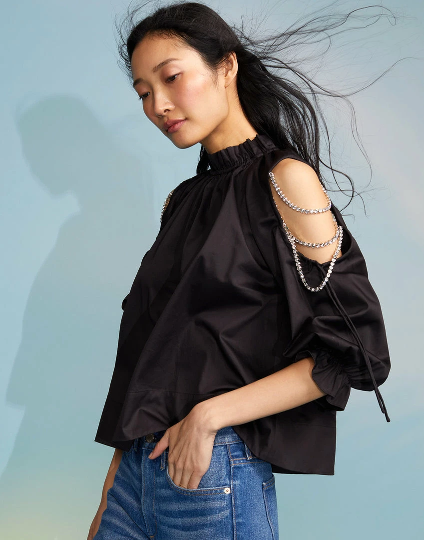 Cynthia Rowley Cold Shoulder Cotton Blouse Tops 4 Cynthia Rowley Cold Shoulder Cotton Blouse Tops