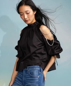 Cynthia Rowley Cold Shoulder Cotton Blouse Tops 8 Cynthia Rowley Cold Shoulder Cotton Blouse Tops