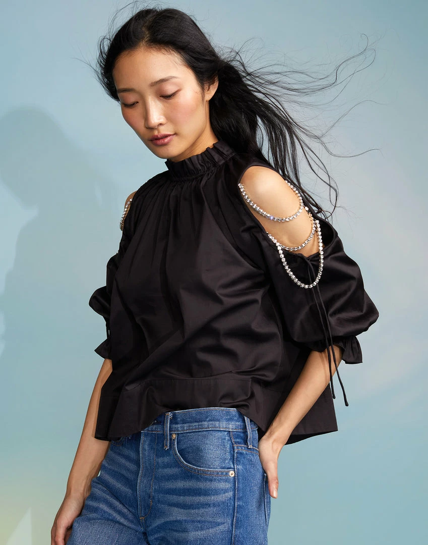 Cynthia Rowley Cold Shoulder Cotton Blouse Tops 3 Cynthia Rowley Cold Shoulder Cotton Blouse Tops