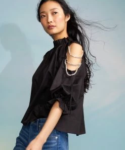 Cynthia Rowley Cold Shoulder Cotton Blouse Tops