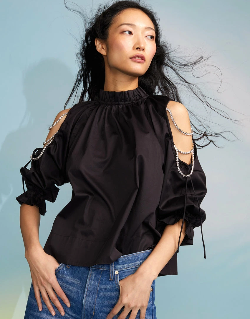 Cynthia Rowley Cold Shoulder Cotton Blouse Tops 1 Cynthia Rowley Cold Shoulder Cotton Blouse Tops