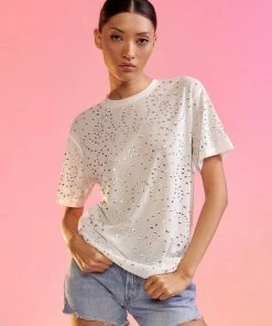 Cynthia Rowley Crystal Embellished Mesh Tee
