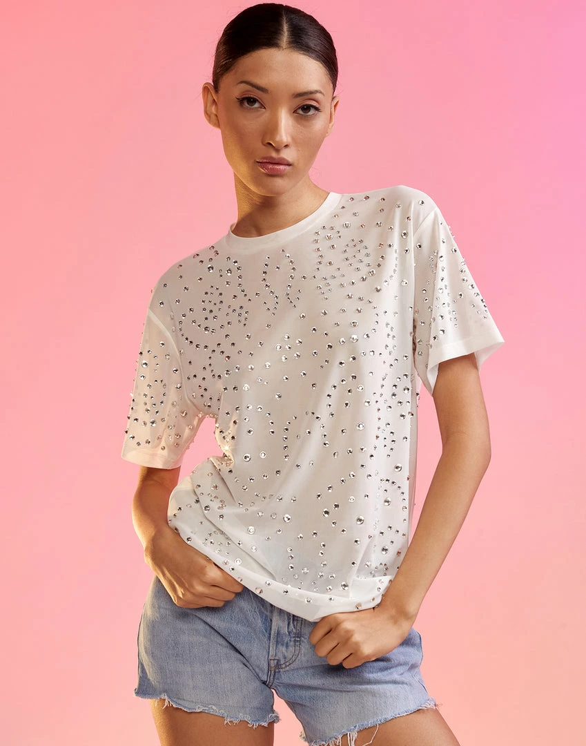 Cynthia Rowley Crystal Embellished Mesh Tee 1 Cynthia Rowley Crystal Embellished Mesh Tee